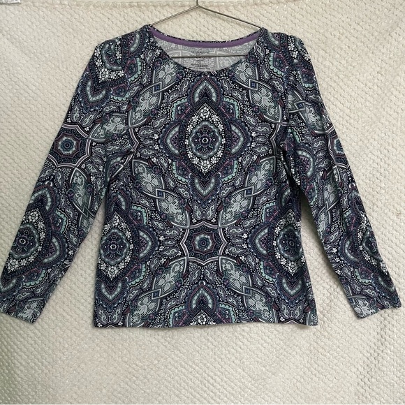 Talbots Tops - Talbots Purple and Black Patterned Long Sleeve Top Size LP Cotton Blend Classic